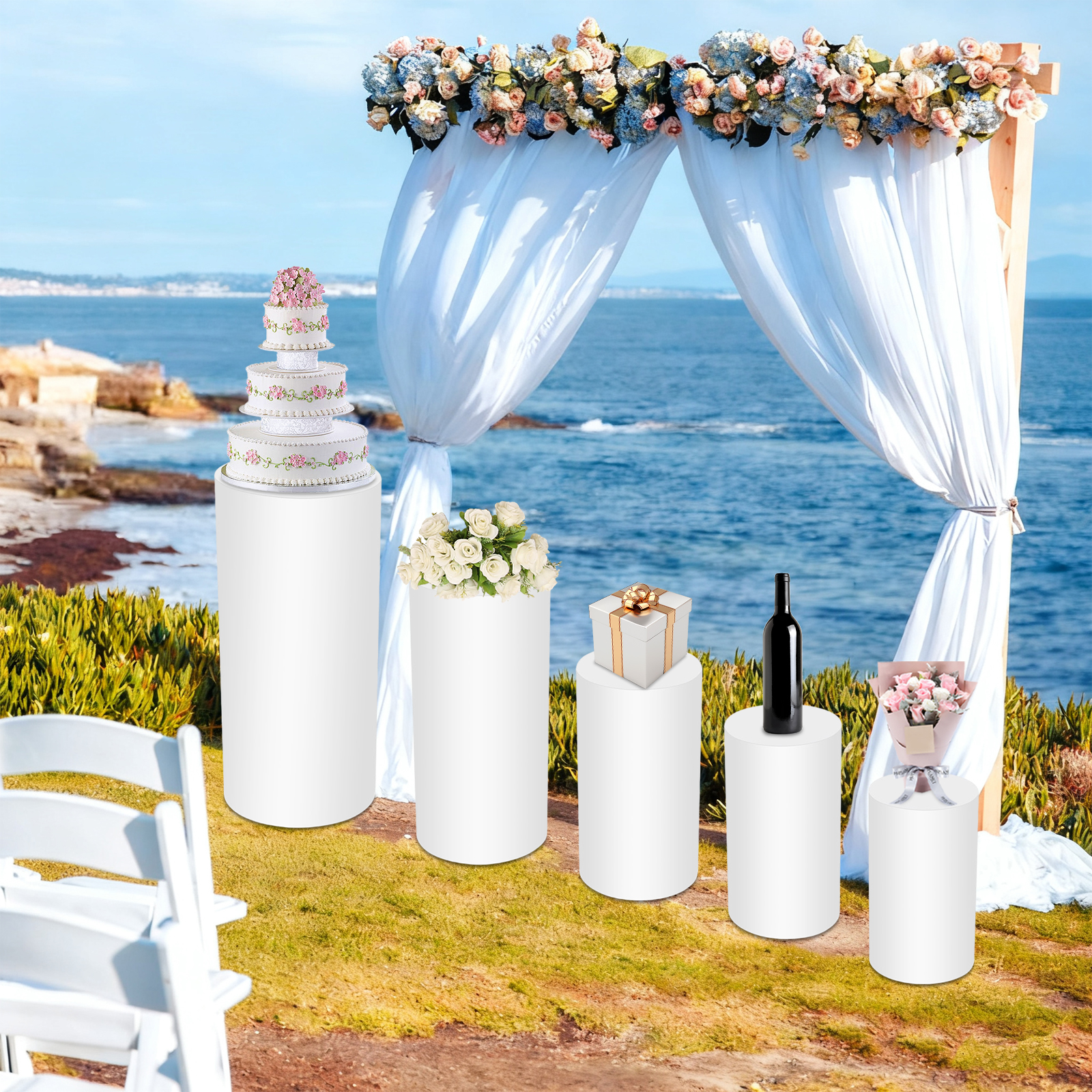 5Pcs White Cylinder Pedestal S – Display Risers Set recenzja i cena